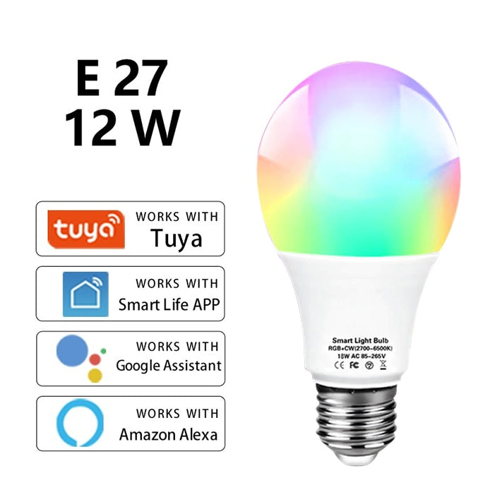 Wifi Smart Led Light Bulb E27 Tuya Smart Bulb Smart Wifi Lamp  Led Bulb RGB CW WW Light 12W 15W 18W Alexa Wifi Bulb For Home