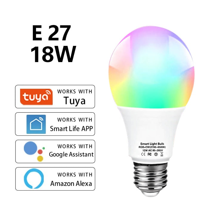 Wifi Smart Led Light Bulb E27 Tuya Smart Bulb Smart Wifi Lamp  Led Bulb RGB CW WW Light 12W 15W 18W Alexa Wifi Bulb For Home
