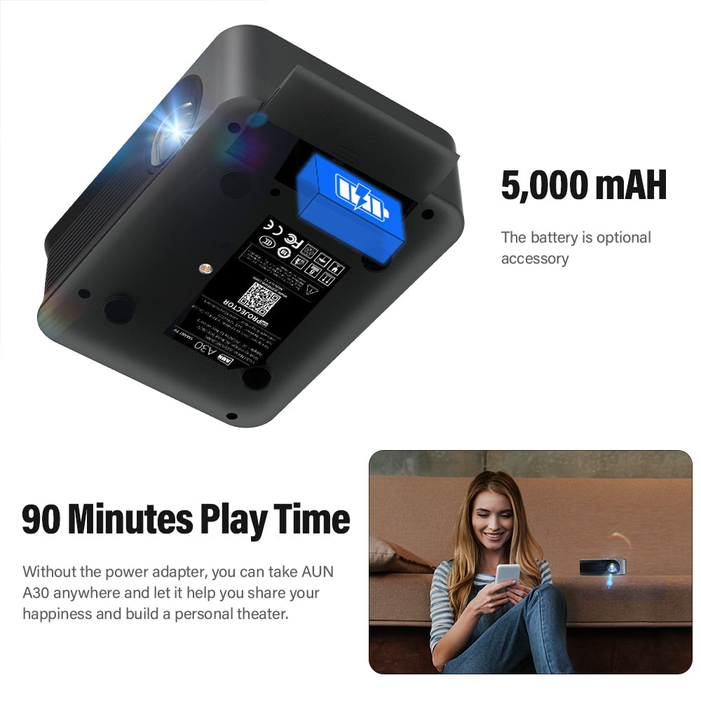 AUN MINI Projector A30C Pro Smart TV WIFI Portable Home Theater Cinema Sync Android Phone Beamer LED Projectors for 4k Movie