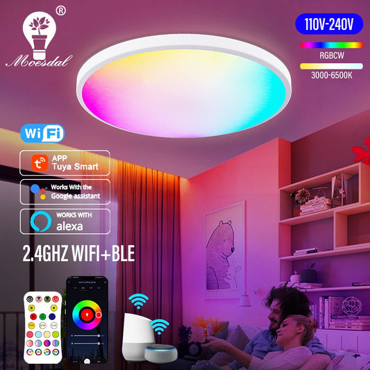 Smart WIFI LED Round Ceiling Light RGBCW Dimmable TUYA APP Compatible with Alexa Google Home Bedroom Living Room Ambient Light